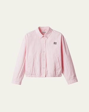 Miu Miu Cotton Poplin Button-Front Shirt Jacket - Pink