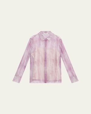 Lafayette 148 New York Scottie Button-Down Sheer Silk Blouse - Pink