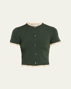 Alice + Olivia Ciara Crochet-Trim Ribbed Cardigan - Green