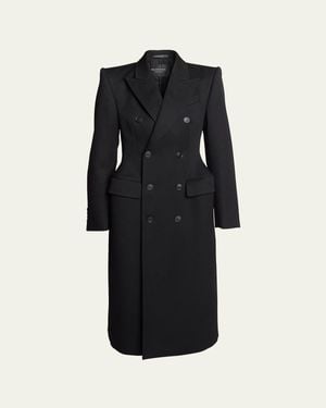 Balenciaga Double-Breast Hourglass Wool Coat - Black