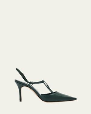 Manolo Blahnik Minia Nappa Leather T-Strap Stiletto Pumps - Green