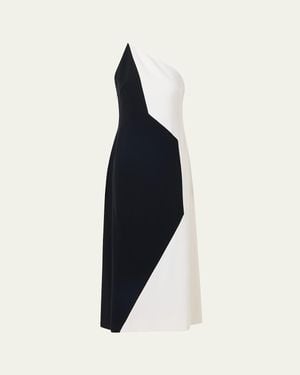 Akris High Plains Patchwork Crepe One-Shoulder Midi Dress - Blue