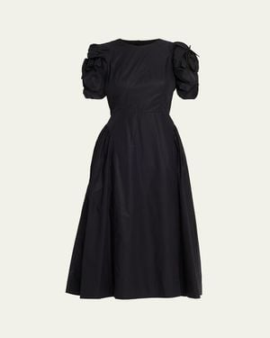 Simone Rocha Rose Puff-Sleeve Fit-And-Flare Midi Dress - Black