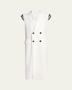 Sacai Wool Cape Double-Breasted Long Vest - Natural
