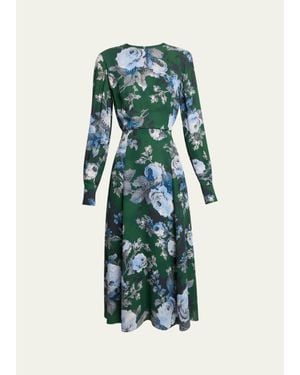 Erdem Floral Crepe A-Line Midi Dress - Green