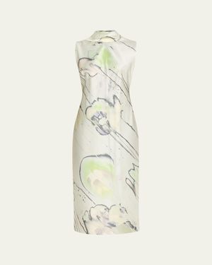 Jason Wu Sleeveless Watercolor Bias-Cut Scarf Midi Dress - White