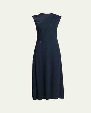 Giorgio Armani Cap-Sleeve Draped Satin Midi Dress - Blue