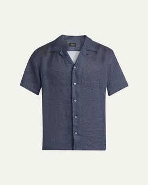Brioni Linen Pines-Print Camp Shirt - Blue