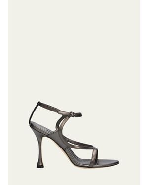 Manolo Blahnik 105Mm Tibula Metallic Leather Ankle-Strap Sandals - White