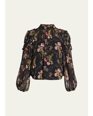Cinq À Sept Long-Sleeve Love Letter Floral Blouse - Black