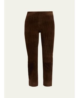 Vince Suede Split-Hem Cropped Pant - Brown