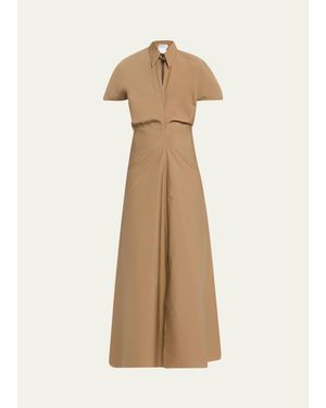 Brunello Cucinelli Techno Cotton Poplin Short-Sleeve Maxi Shirtdress - Natural