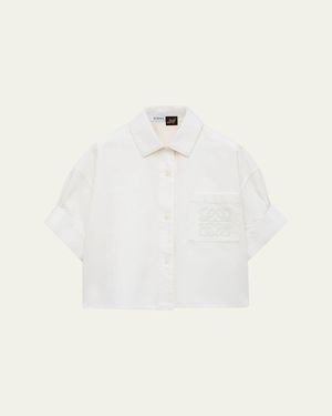 Loewe X Paula's Ibiza Short-Sleeve Denim Boxy Shirt - White
