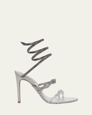 Rene Caovilla 105Mm Crystal-Embellished Satin Snake-Wrap Sandals - White