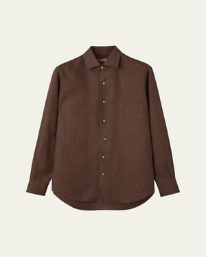 Loro Piana Andre Long-Sleeve Linen Shirt - Brown