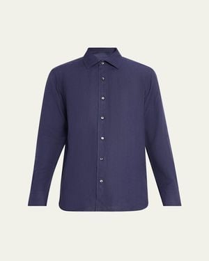 ZEGNA Oasi Lino Linen Button-Down Shirt - Blue