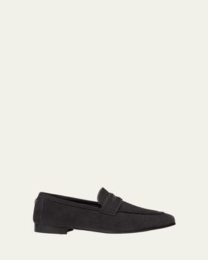 Bougeotte Flaneur Suede Shearling Penny Loafers - White