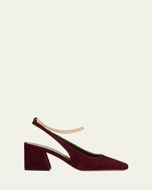 MARIA LUCA Ilaria Suede Slingback Anklet Pumps - Red