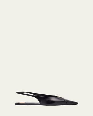 Saint Laurent Babylone Leather Ysl Slingback Ballerina Flats - Natural
