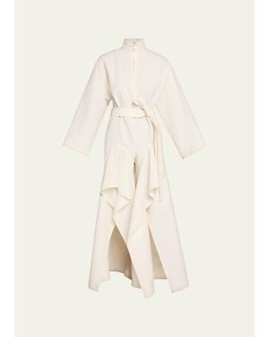 Alaïa Ruffle Slit Straight-Leg Zip Jumpsuit - Natural
