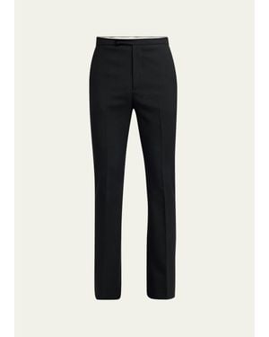 McQueen Wool Slim Flare Flat-Front Pants - Blue