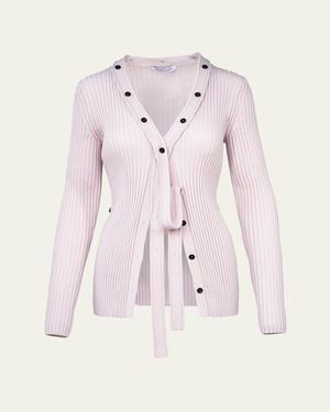 AISLING CAMPS Button Convertible Rib V-Neck Cardigan - Pink