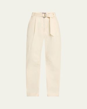 Christopher John Rogers Patch-Pocket Barrel-Leg Belted Pants - Natural