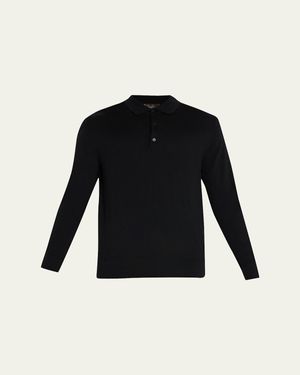 Loro Piana Superlight Baby Cashmere Long-Sleeve Polo Shirt, Susina - Black