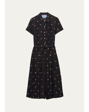 Prada Floral Belted Midi Dress - Black