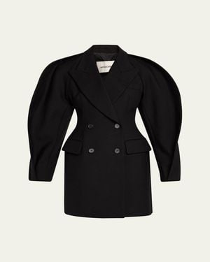 Only Child Kitts Ruched Balloon-Sleeve Double-Breasted Blazer - Black