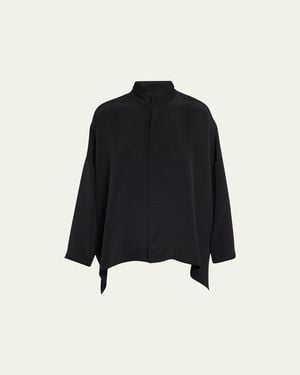 Eskandar Wide Longer Back Double Stand Collar Shirt (Mid Plus) - Black