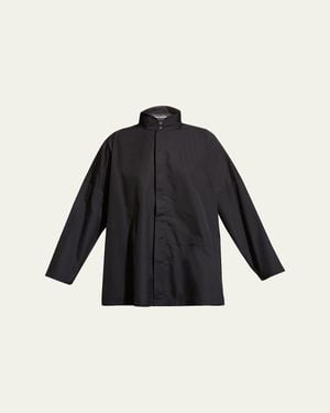 Eskandar Wide Double Stand Collar Shirt - Black