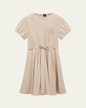 Loewe X Paula's Ibiza Anagram Puff-Sleeve Pleated Mini Shirtdress - Natural