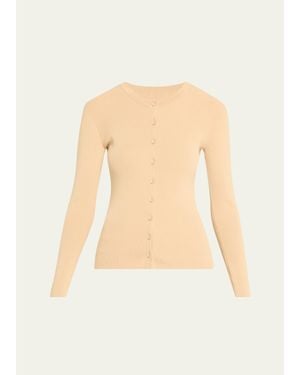 AEXAE Fine Knit Ribbed Cardigan - Natural