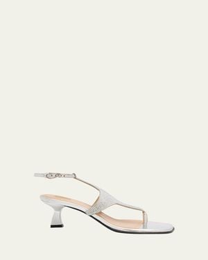 NODALETO Dona Nova Embellished Metallic Leather Kitten-Heel Sandals - Natural