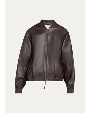 Twp Bubble-Hem Leather Bomber Jacket - Brown
