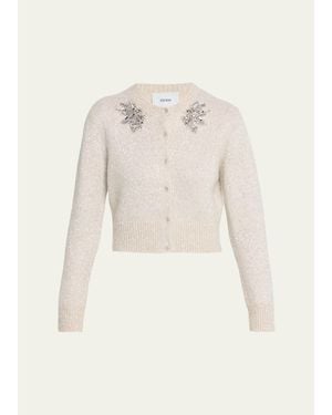 Erdem Crystal Crewneck Paillette Knit Crop Cardigan - Natural