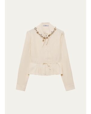 Prada Pleated Silk Handkerchief Scarf Button-Down Shirt - Natural