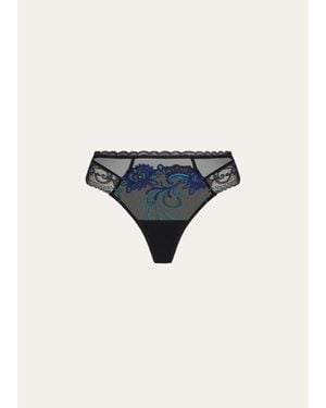 Lise Charmel Embroidered Lace & Tulle Thong - Blue