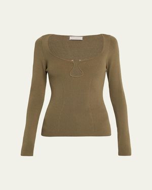 Ramy Brook Lylia Ribbed Wavy U-Ring Top - Green