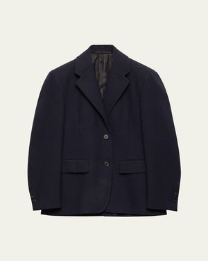 Prada Single-Breasted Rush Stitch Wool Blazer - Blue