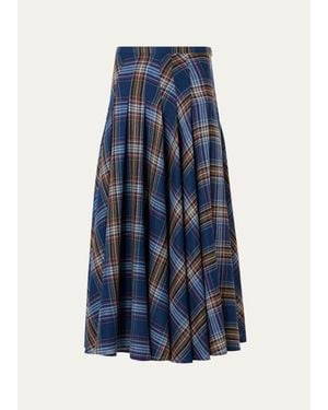 Akris Punto Plaid Lightweight Wool Blend Shelley Midi Skirt - Blue
