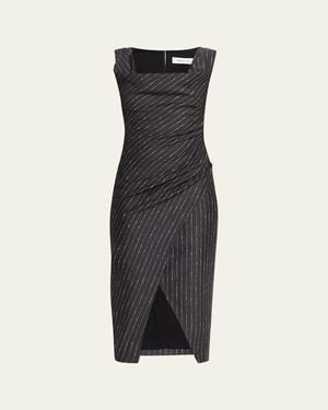 Prabal Gurung Sash Pinstriped Midi Dress - Black