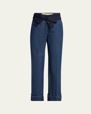 Valentino Garavani Chambray Pants With Bow - Blue