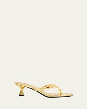 NODALETO Metallic Leather Kitten-Heel Thong Sandals - Natural
