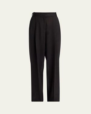 Tom Ford Double-Pleated Wool Straight-Leg Pants - Black