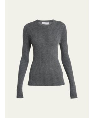 Gabriela Hearst Browning Cashmere-Silk Rib Crewneck Sweater - Gray