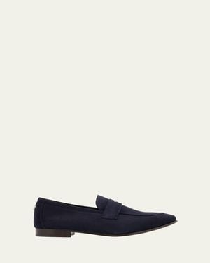 Bougeotte Suede Flaneur Penny Loafers - Blue