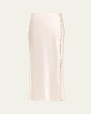 Jason Wu Crystal-Trim Washed Twill Bias Midi Skirt - Natural