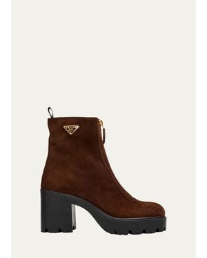 Prada 85Mm Stride Flow Suede Ankle Boots - Brown
